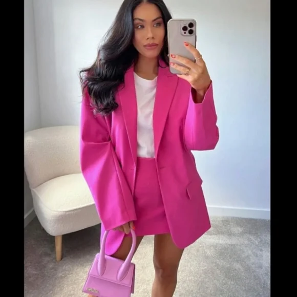 NWT Zara Valentino Garavani Style Neon Barbie Pink Oversized Blazer